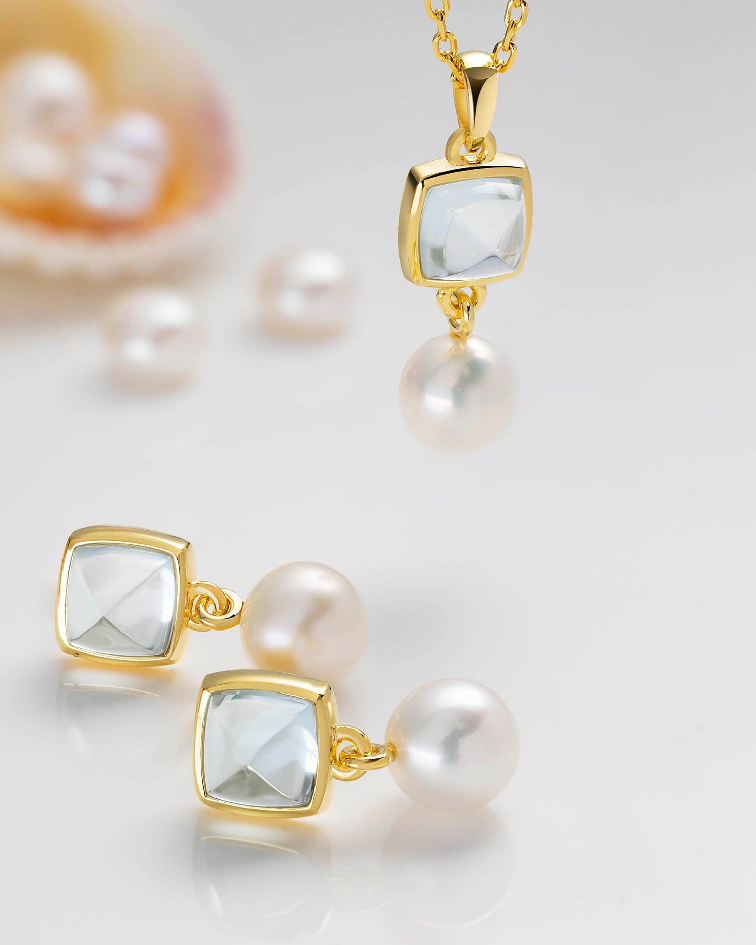 Sugar Blue Topaz & Pearl With Gold Vermeil Earrings - GEMX